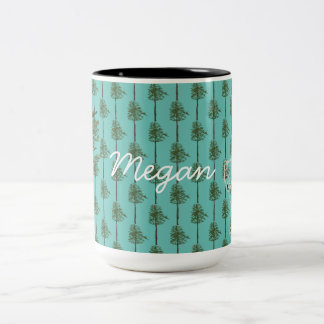 Pine trees and baby wolf  Two-Tone coffee mug