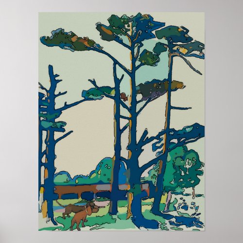 Pine Trees and dachshunds Abstract Poster