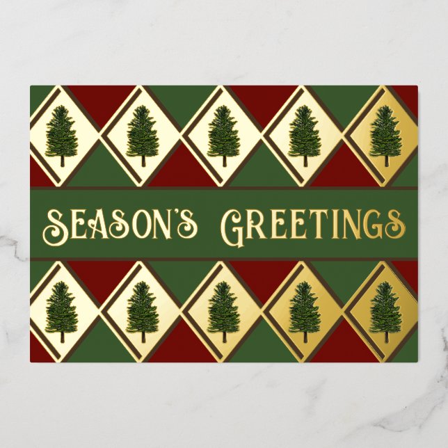 Pine Trees and Harlequin Foil Holiday Card (Front)