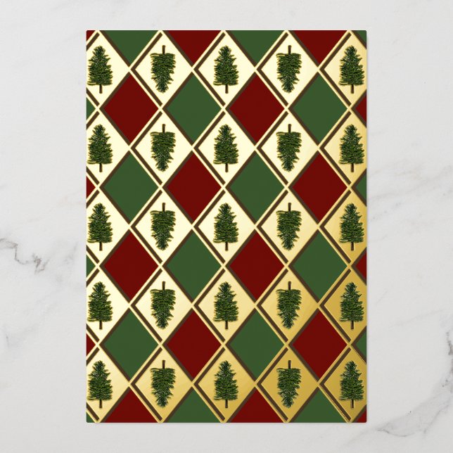 Pine Trees and Harlequin Foil Holiday Card (Front)