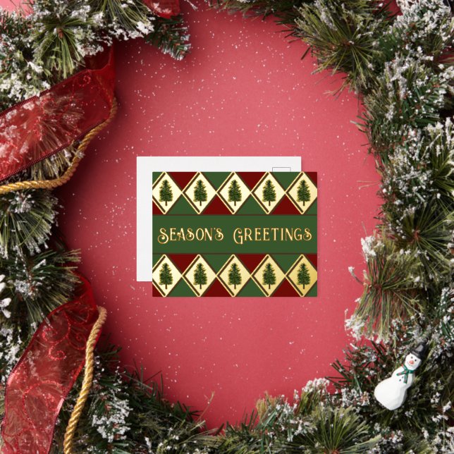 Pine Trees and Harlequin Foil Holiday Post Card (Insitu)