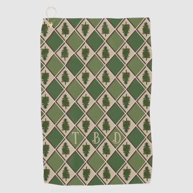 Pine Trees and Harlequin Golf Towel (Front)
