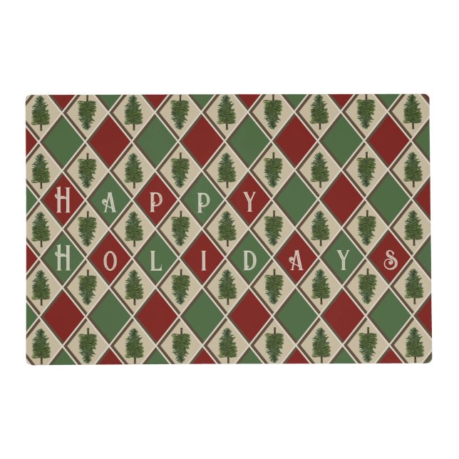 Pine Trees and Harlequin Laminated Placemat (Front)