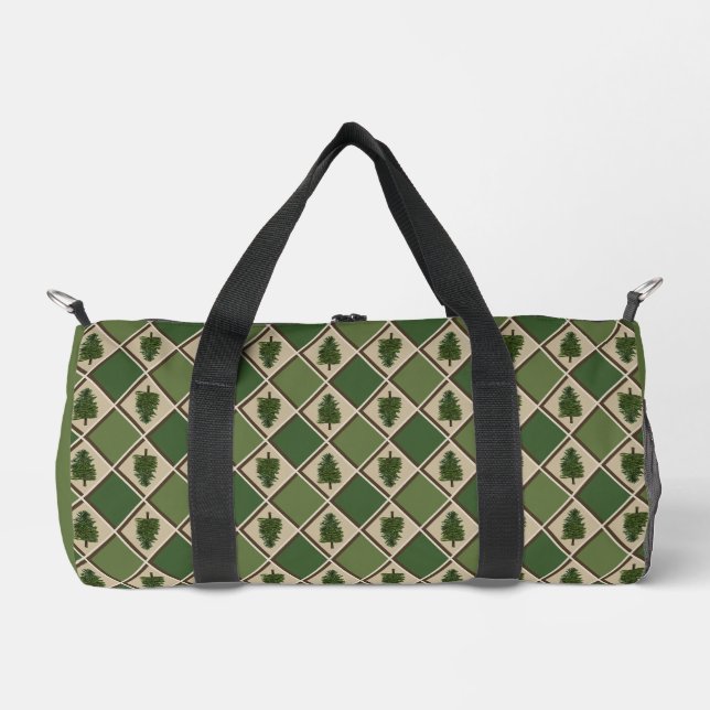 Pine Trees and Harlequin Small Duffel Bag (Front)