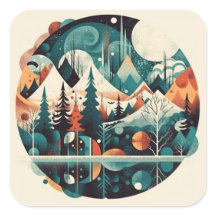 Pine trees and mountains, customizable