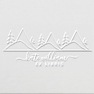 Pine trees and mountains elegant ex libris embosser