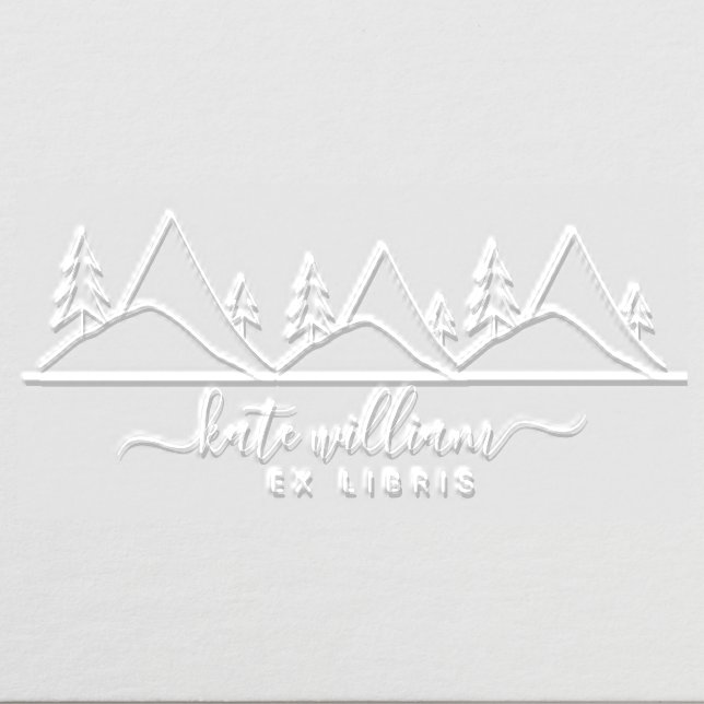 Pine trees and mountains elegant ex libris  embosser (Design)
