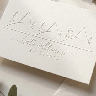 Pine trees and mountains elegant ex libris embosser