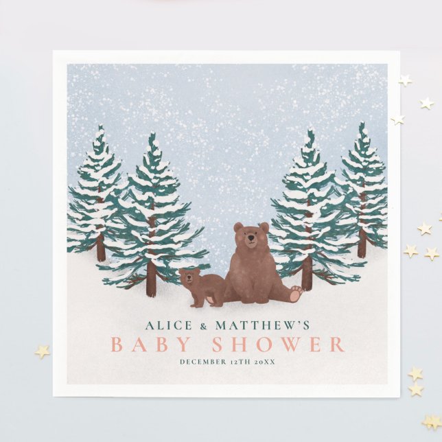 Pine Trees Baby Bear Winter Baby Shower Napkins (Creator Uploaded)