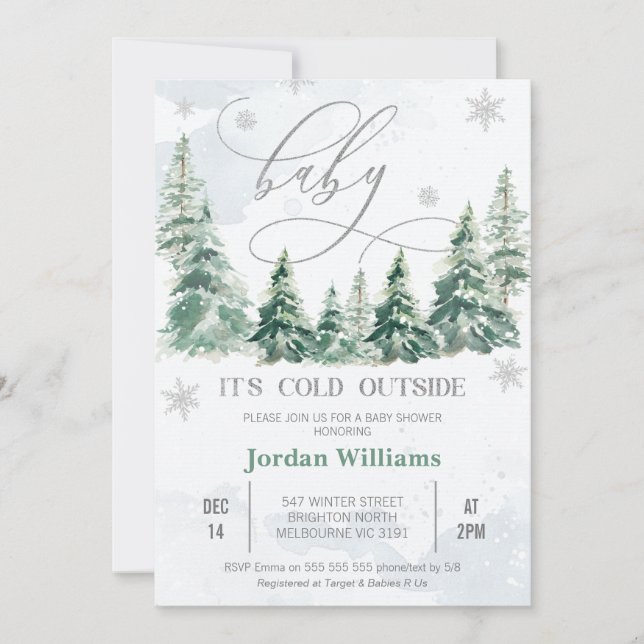 Pine Trees Baby it's cold outside Baby Shower Invitation (Front)