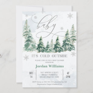 Pine Trees Baby it's cold outside Baby Shower Invitation