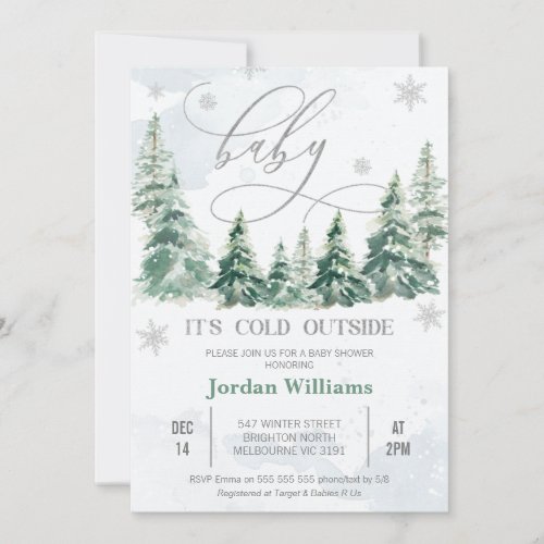 Pine Trees Baby its cold outside Baby Shower Invitation