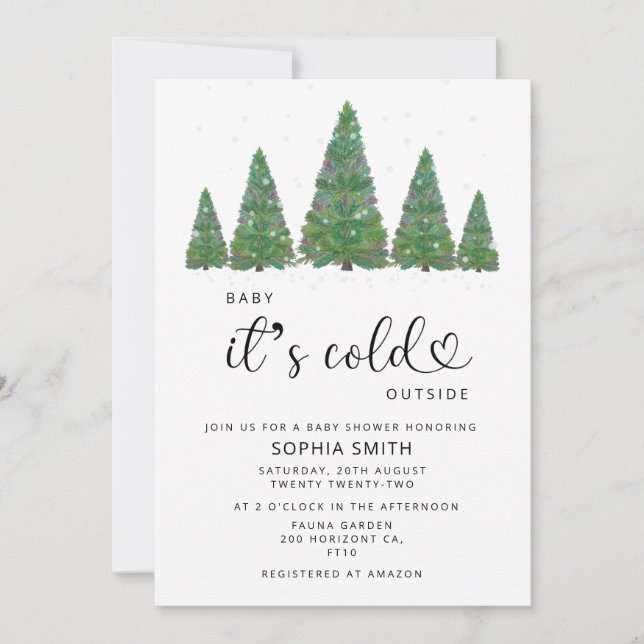 Pine trees Baby it's cold outside baby shower  Invitation (Front)
