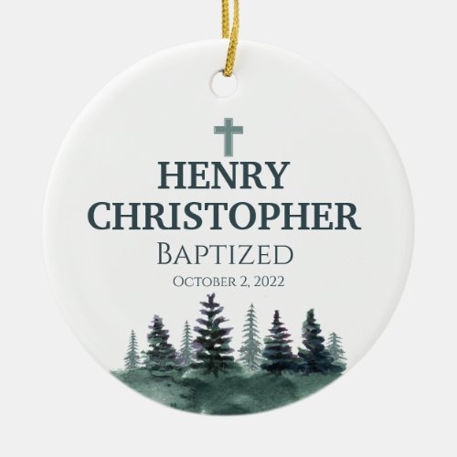 Pine Trees Baptism Ornament for Boys