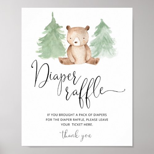 Pine trees bear diaper raffle sign