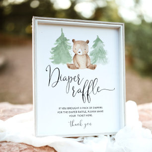 Pine trees bear diaper raffle sign