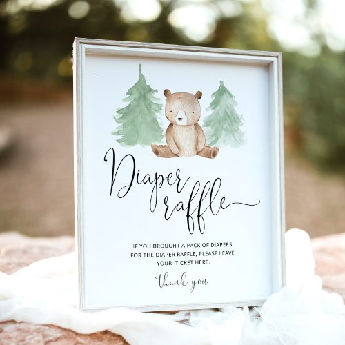 Pine trees bear diaper raffle sign