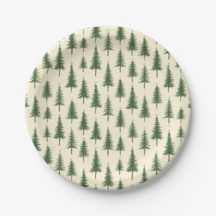 Pine Trees Beige Watercolor Christmas Holiday Paper Plates