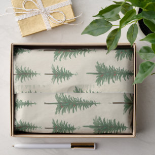 Pine Trees Beige Watercolor Christmas Holiday Tissue Paper
