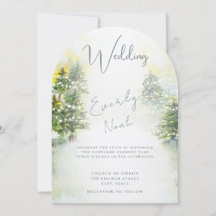 Pine Trees Blue Green Watercolor Wedding Invitation