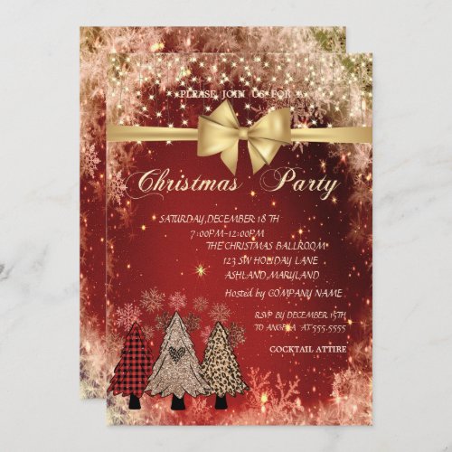 Pine TreesBow Red Company Christmas Party  Invitation