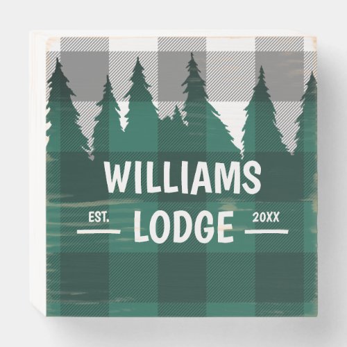 Pine Trees Buffalo Plaid Family Lodge Wooden Box Sign