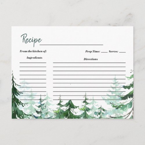 Pine Trees Christmas Bridal Shower Recipe Card