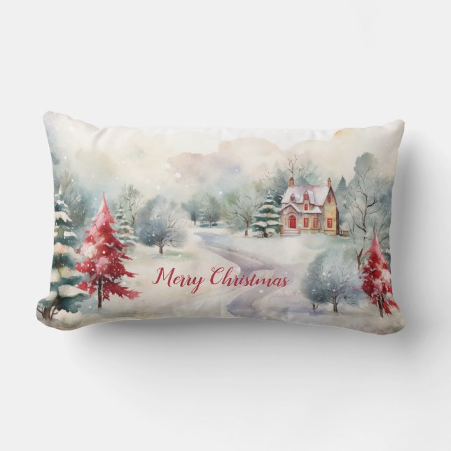 Pine Trees Christmas Landscape Lumbar Pillow (Front)