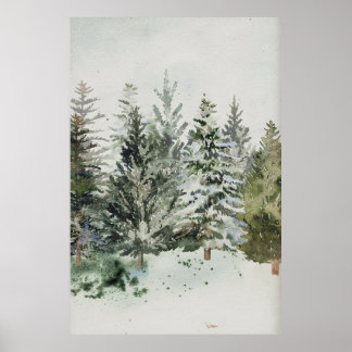Pine Trees Christmas Watercolour Poster