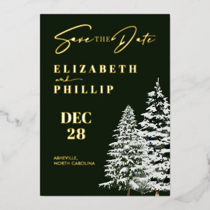 Pine Trees Christmas Winter Green Save The Date Foil Invitation