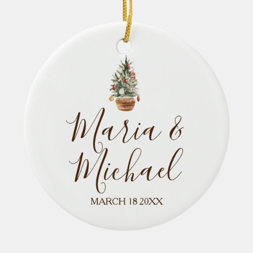 Pine Trees Christmas with Names and Date or Year Ceramic Ornament
