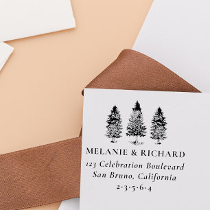 Pine Trees & Custom Names Wedding Return Address Self-inking Stamp