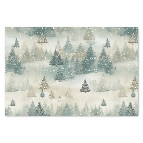 Pine Trees Falling Snow Vintage Watercolor  Tissue Paper