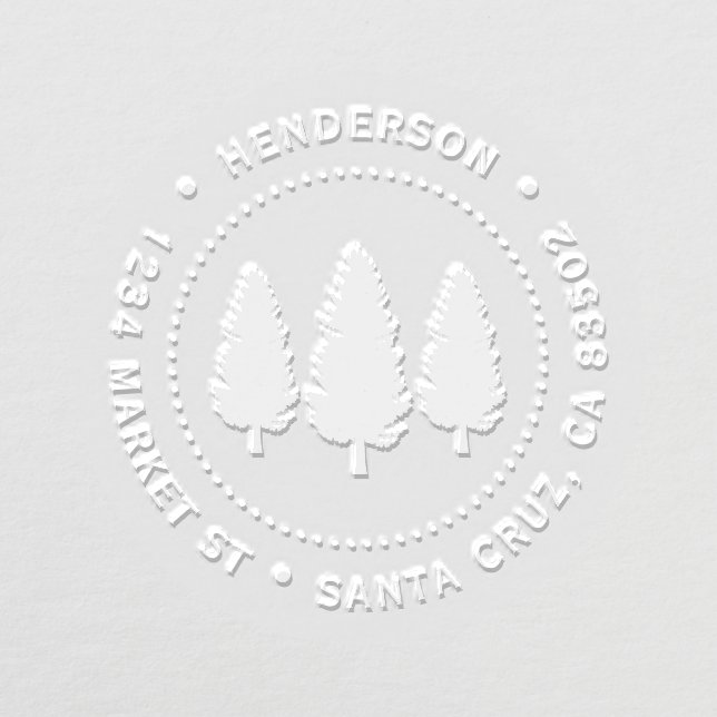 Pine Trees | Family Name Round Return Address Embosser (Design)