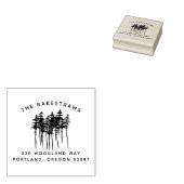 Pine Trees & Family Name Rustic Return Address Rubber Stamp (Stamped)