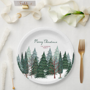 Pine Trees Forest Christmas Holiday Paper Plates