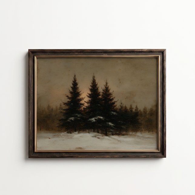Pine Trees Forest Edge Winter Poster (Pine Trees Forest Edge Wall Art Poster - close-up view (frame/decor not included))
