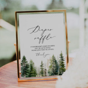 Pine trees forest minimalist diaper raffle poster