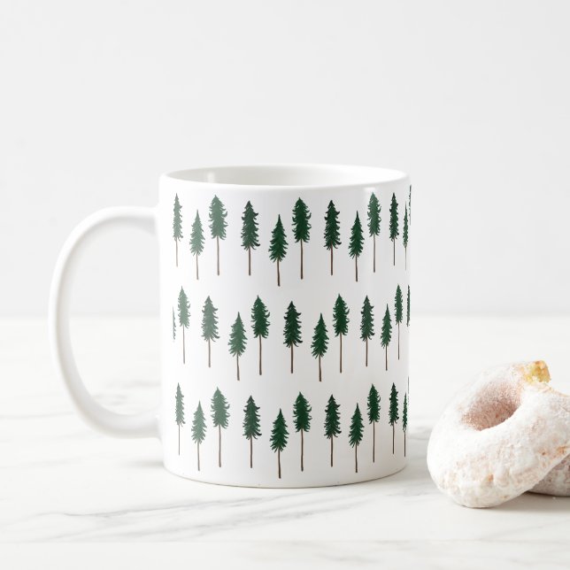 Pine Trees Forest Minimalist Pattern Coffee Mug (With Donut)