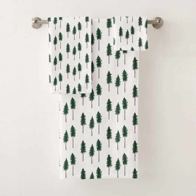 Pine Trees Forest Pattern Minimal Bath Towel Set (Insitu)