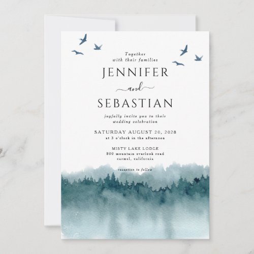 Pine Trees Forest Rustic Watercolor Wedding Invitation