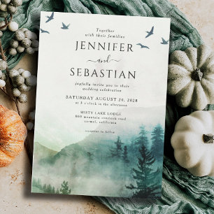 Pine Trees Forest Rustic Watercolor Wedding Invitation