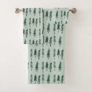 Pine Trees Forest Watercolor Pattern Bath Towel Set