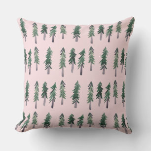 Pine Trees Forest Watercolor Pattern Throw Pillow