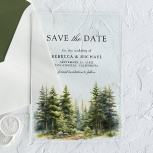 Pine Trees Forest Wedding Save the Date Acrylic Invitations