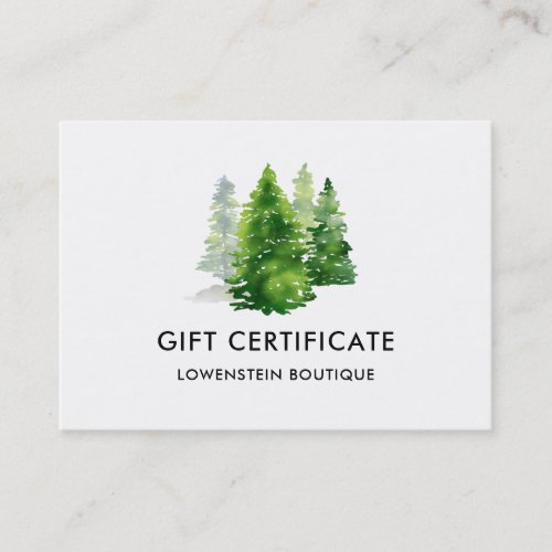 Pine Trees Green Watercolor  Gift Certificate