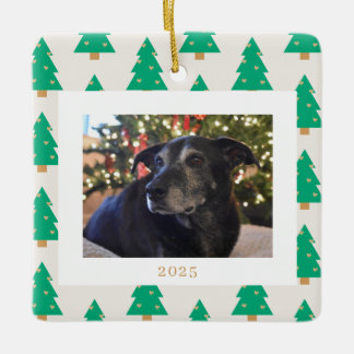 Pine Trees Holiday Photo Ceramic Ornament
