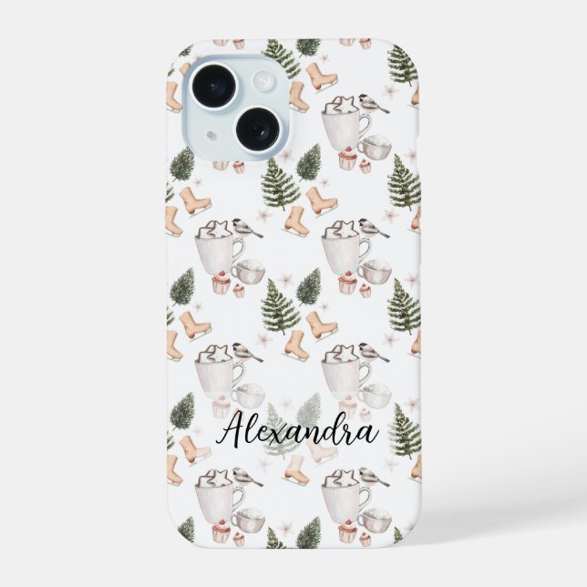 Pine Trees, Hot Chocolate, Ice Skates, Cupcakes Iphone Case (Back)