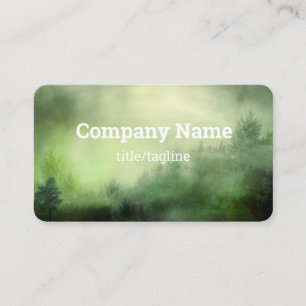 pine trees in fog nature landscape misty green business card