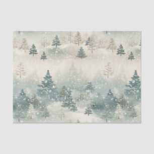 Pine Trees in Snow Vintage Watercolor Christmas Tissue Paper
